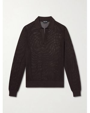 Tom Ford Open-knit Sea Island Cotton And Silk-blend Polo Shirt - Black