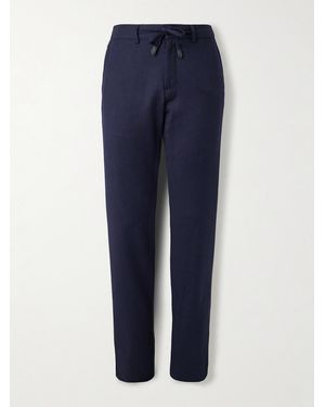 Canali Tapered Wool-flannel Drawstring Trousers - Blue