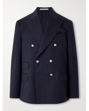 Fortela Travel Double-Breasted Wool-Twill Blazer - Blue
