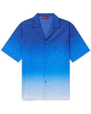 Gucci Dégradé Logo-Print Cotton-Mesh Shirt - Blue