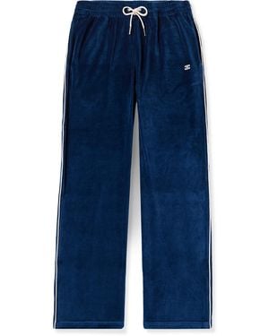 Celine Straight-Leg Logo-Embroidered Cotton-Blend Velour Track Pants - Blue