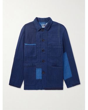 Blue Blue Japan Patchwork Indigo-dyed Sashiko Cotton And Linen Overshirt - Blue