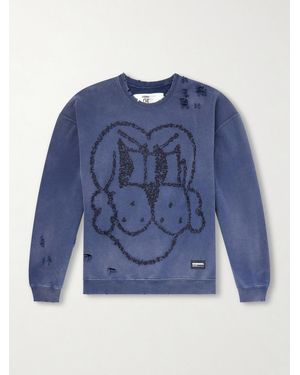 Neighborhood Chito Savage Sweatshirt aus Baumwoll-Jersey mit Stickerei in Distressed-Optik - Blau