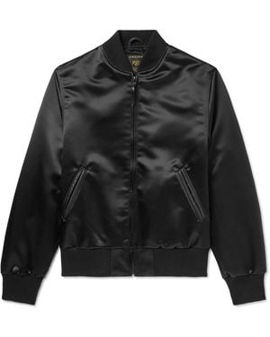 Golden Bear Sukajan Leather-Trimmed Satin Bomber Jacket - Black