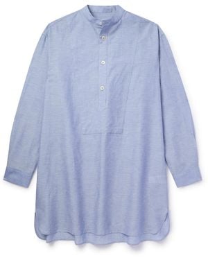 Loro Piana Suwako Grandad-Collar Striped Linen And Cotton-Blend Shirt - Blue