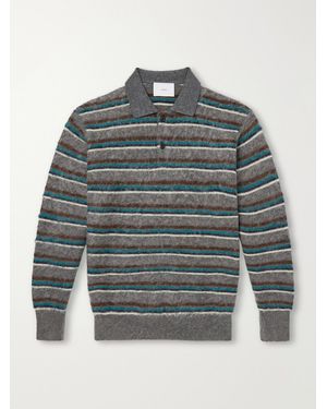 Ssstein Striped Brushed-Knit Polo Shirt - Gray