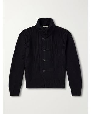 Dries Van Noten Shawl-Collar Ribbed Wool Cardigan - Blue