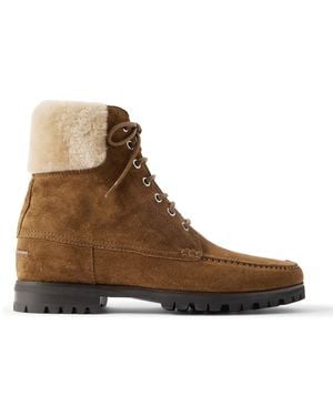 Manolo Blahnik Sycamore Shearling-Trimmed Suede Boots - Brown