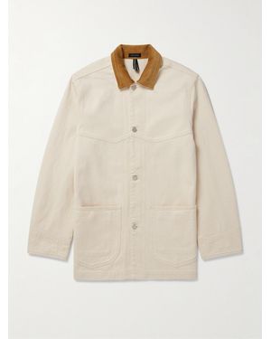 Drake's Corduroy-Trimmed Cotton-Twill Chore Jacket - White