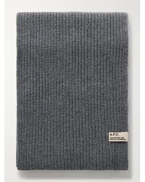 A.P.C. Sasha Ribbed-Knit Wool And Cashmere-Blend Scarf - Gray