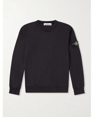 Stone Island Logo-Appliquéd Garment-Dyed Cotton-Fleece Sweatshirt - Blue