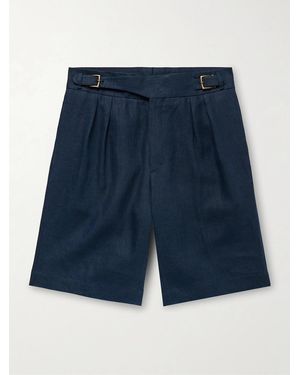 Anderson & Sheppard Gurkha Straight-Leg Pleated Linen Shorts - Blue