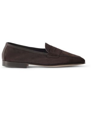 Edward Green Polperro Leather-Trimmed Suede Penny Loafers - Brown