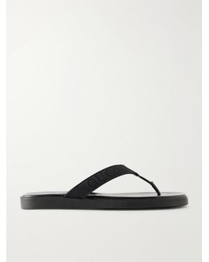 Gucci Logo-Jacquard Leather-Trimmed Canvas Flip Flops - Black