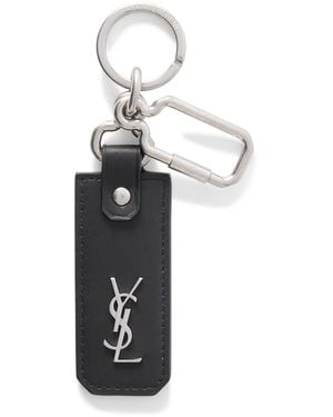 Saint Laurent Cassandre Leather And Silver-tone Key Fob - White