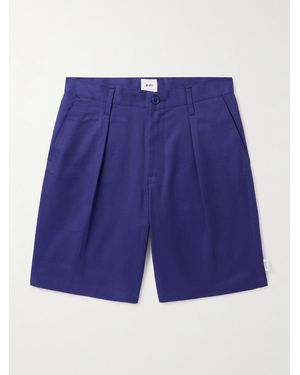 WTAPS Straight-leg Pleated Cotton-twill Shorts - Blue