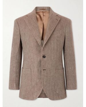 J. Mueser Herrinbone Linen Blazer - Brown