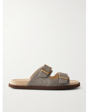 Brunello Cucinelli Buckled Suede Sandals - Grey