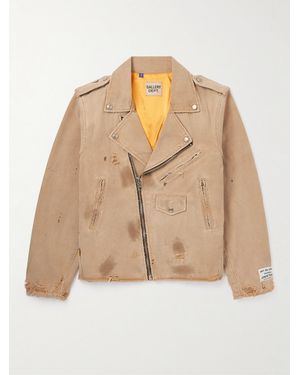 GALLERY DEPT. Rough Rider Distressed Cotton-Canvas Biker Jacket - Natural