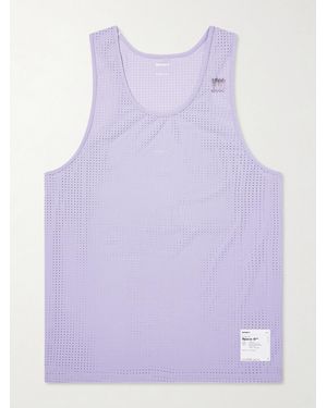 Satisfy Embellished Logo-Appliquéd Space-O Mesh Tank Top - Purple