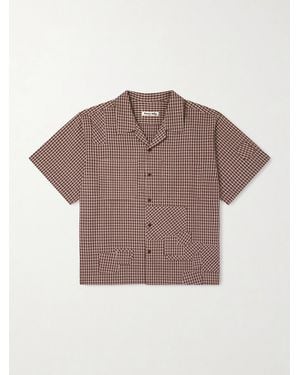 STORY mfg. Pa Camp-collar Patchwork Checked Organic Cotton Shirt - Grey