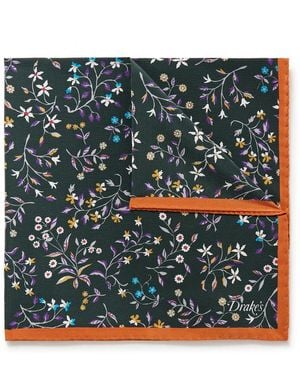 Drake's Floral-Print Wool Pocket Square - Green