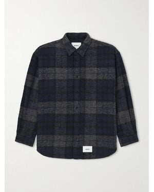 WTAPS Logo-appliquéd Checked Brushed Wool-blend Overshirt - Blue