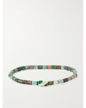 Luis Morais 14-Karat, Enamel And Indian Agate Beaded Bracelet - Green