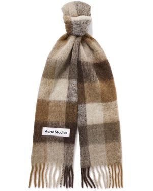Acne Studios Vally Fringed Checked Knitted Scarf - Natural