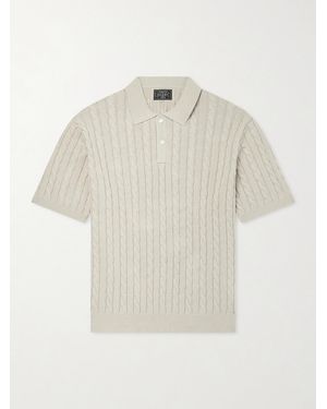 Beams Plus Cable-Knit Cotton Polo Shirt - White