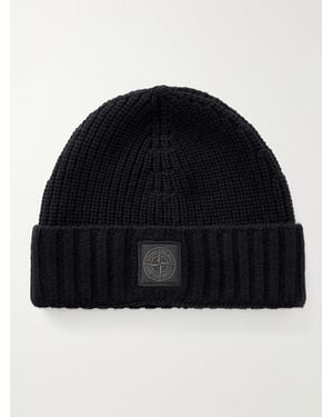 Stone Island Ghost Ribbed Cashmere Beanie - Blue