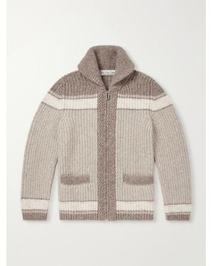 God's True Cashmere Dudley Amethyst-Embellished Ribbed Cashmere Zip-Up Cardigan - Natural