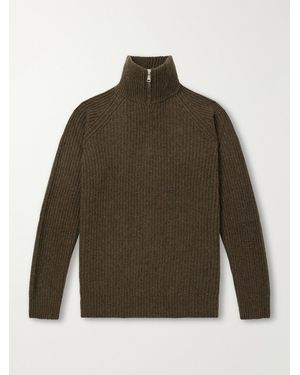 Ghiaia Ribbed Wool Half-Zip Jumper - Green