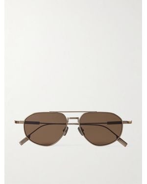 ZEGNA Aviator-Style Bronze-Tone Polarised Sunglasses - Metallic