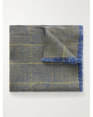 Anderson & Sheppard Frayed Checked Cashmere-Twill Pocket Square - Grey