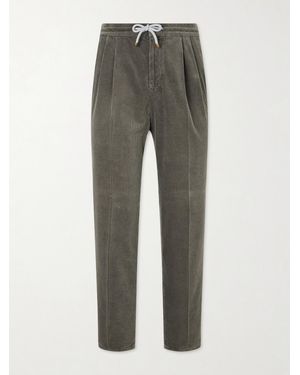 Brunello Cucinelli Straight-Leg Cotton-Corduroy Drawstring Trousers - Grey