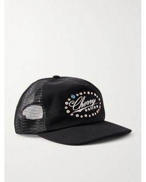 CHERRY LA Studded Five Star Logo-Embroidered Canvas And Mesh Trucker Cap - Black