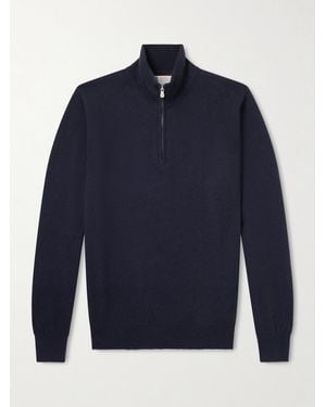 Brunello Cucinelli Contrast-Tipped Cashmere Half-Zip Jumper - Blue