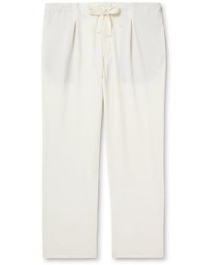 STÒFFA Straight-Leg Pleated Wool-Seersucker Drawstring Pants - White
