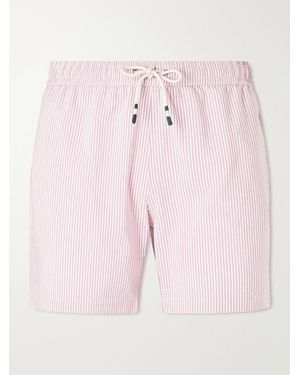 Hartford Straight-Leg Mid-Length Striped Seersucker Swim Shorts - Pink
