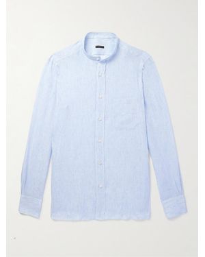 Rubinacci Grandad-Collar Striped Linen Shirt - Blue