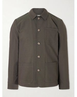 Altea Virgin Wool-blend Seersucker Overshirt - Green