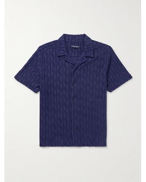 Frescobol Carioca Roberto Camp-collar Jacquard-knit Organic Cotton-terry Shirt - Blue