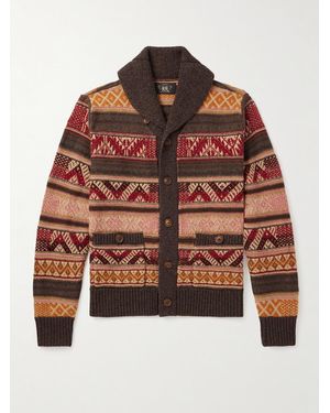 RRL Shawl-collar Wool, Linen And Silk-blend Jacquard Cardigan - Brown