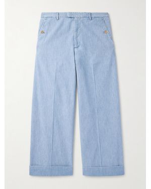 Valentino Garavani Wide-leg Cotton-chambray Trousers - Blue