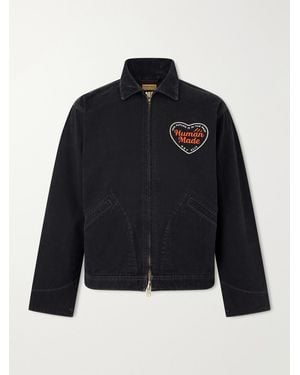 Human Made Logo-Embroidered Corduroy-Trimmed Cotton-Twill Blouson Jacket - Blue