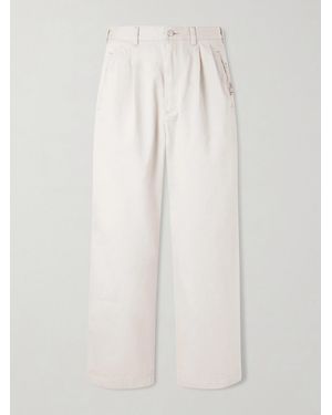 Human Made Wide-leg Logo-embroidered Pleated Cotton-twill Chinos - White