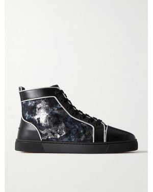 Christian Louboutin Louis High-Top-Sneakers aus Leder mit Metallic-Camouflage-Print - Schwarz