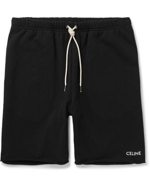 Celine Straight-Leg Logo-Embroidered Cotton-Jersey Drawstring Shorts - Black