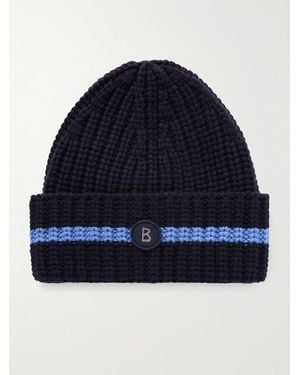 Bogner Kilian Logo-Appliquéd Striped Ribbed Cashmere Ski Beanie - Blue